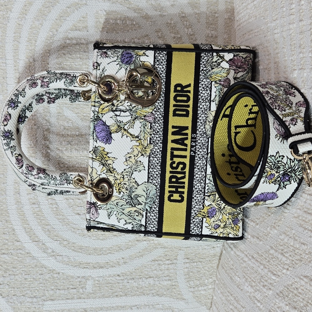 Dior Lady Dior  Floral Embroidered Women's Bag - White and Multicolor
